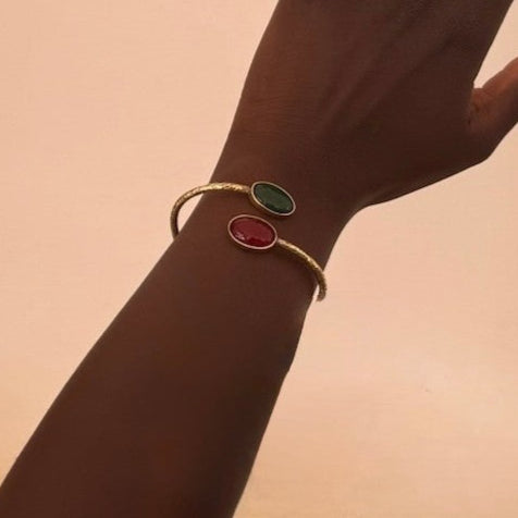 Dabo - Handmade Bracelet in Brass with Natural Stones - Made in Senegal