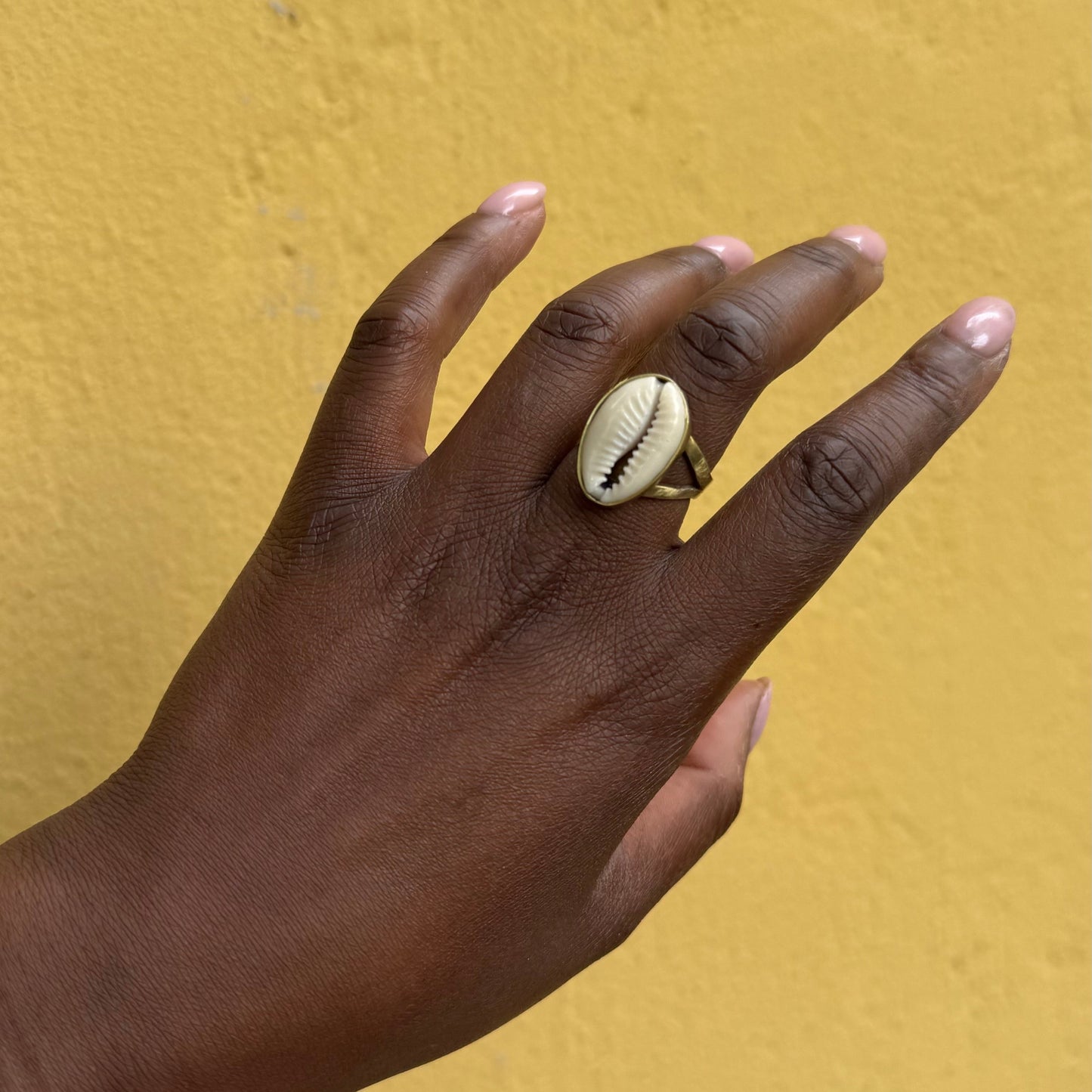 Sika - Handmade African Brass Ring with Cawrie shell