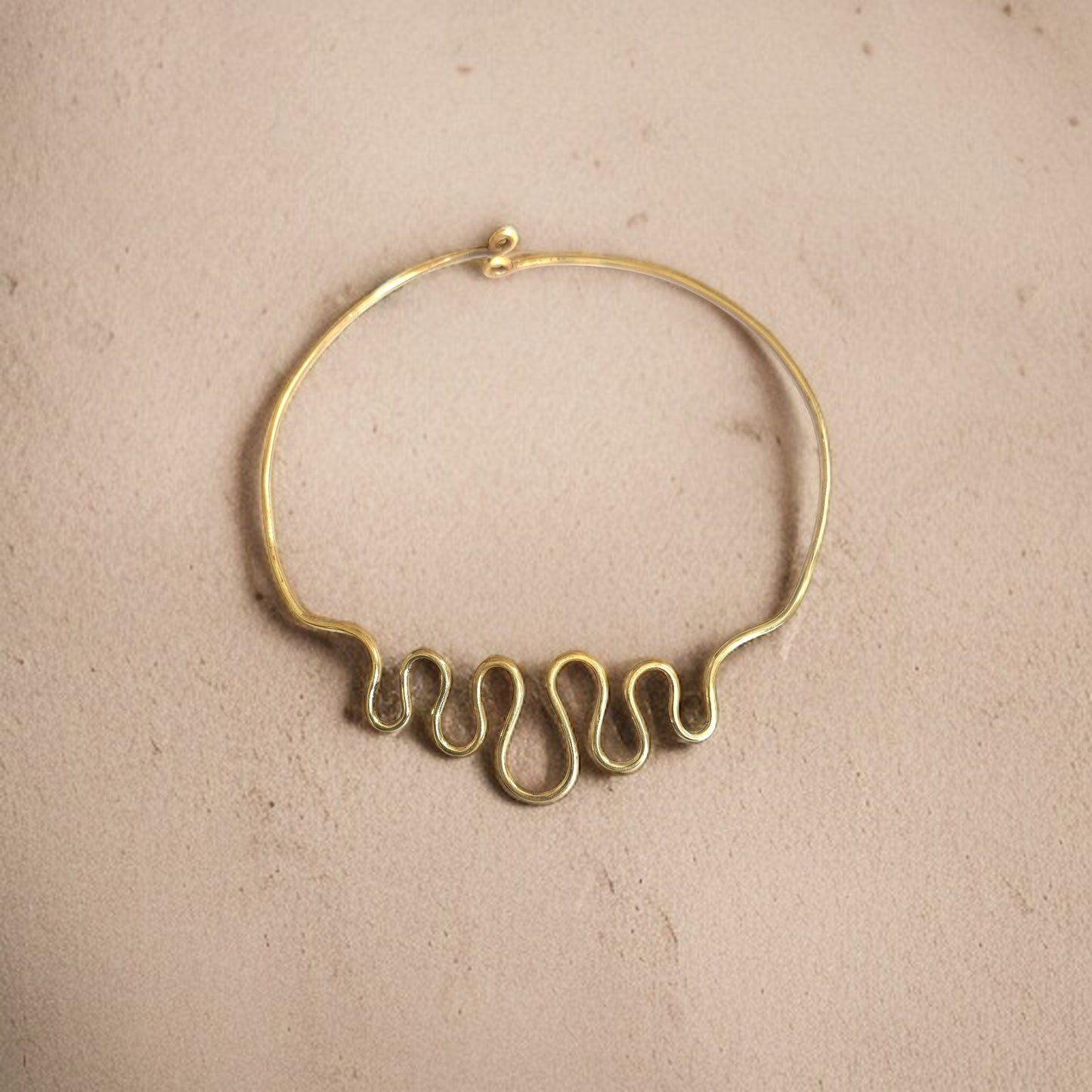 Loma - Handmade Brass Necklace with wave design - Adjustable - Made in Senegal