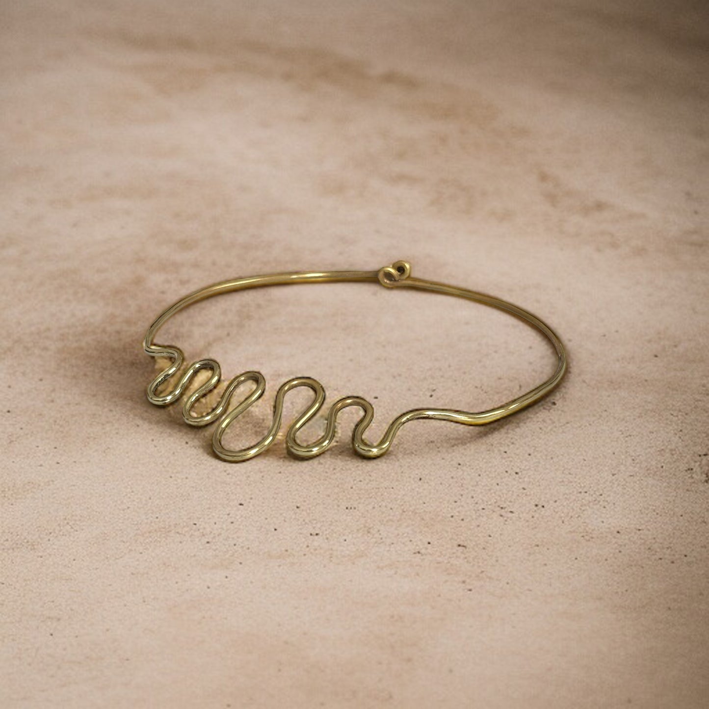 Loma - Handmade Brass Necklace with wave design - Adjustable - Made in Senegal