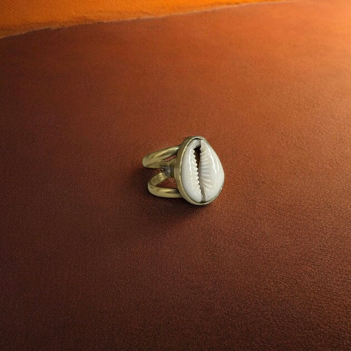 Sika - Handmade African Brass Ring with Cawrie shell