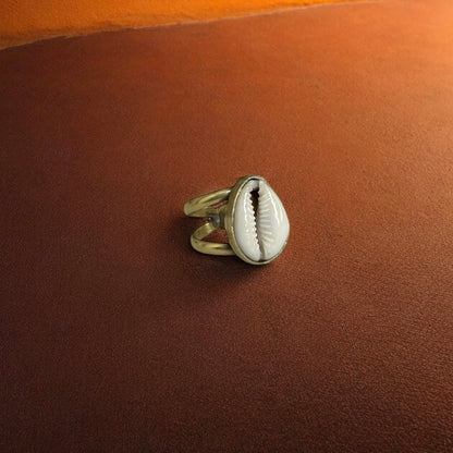 Sika - Handmade African Brass Ring with Cawrie shell