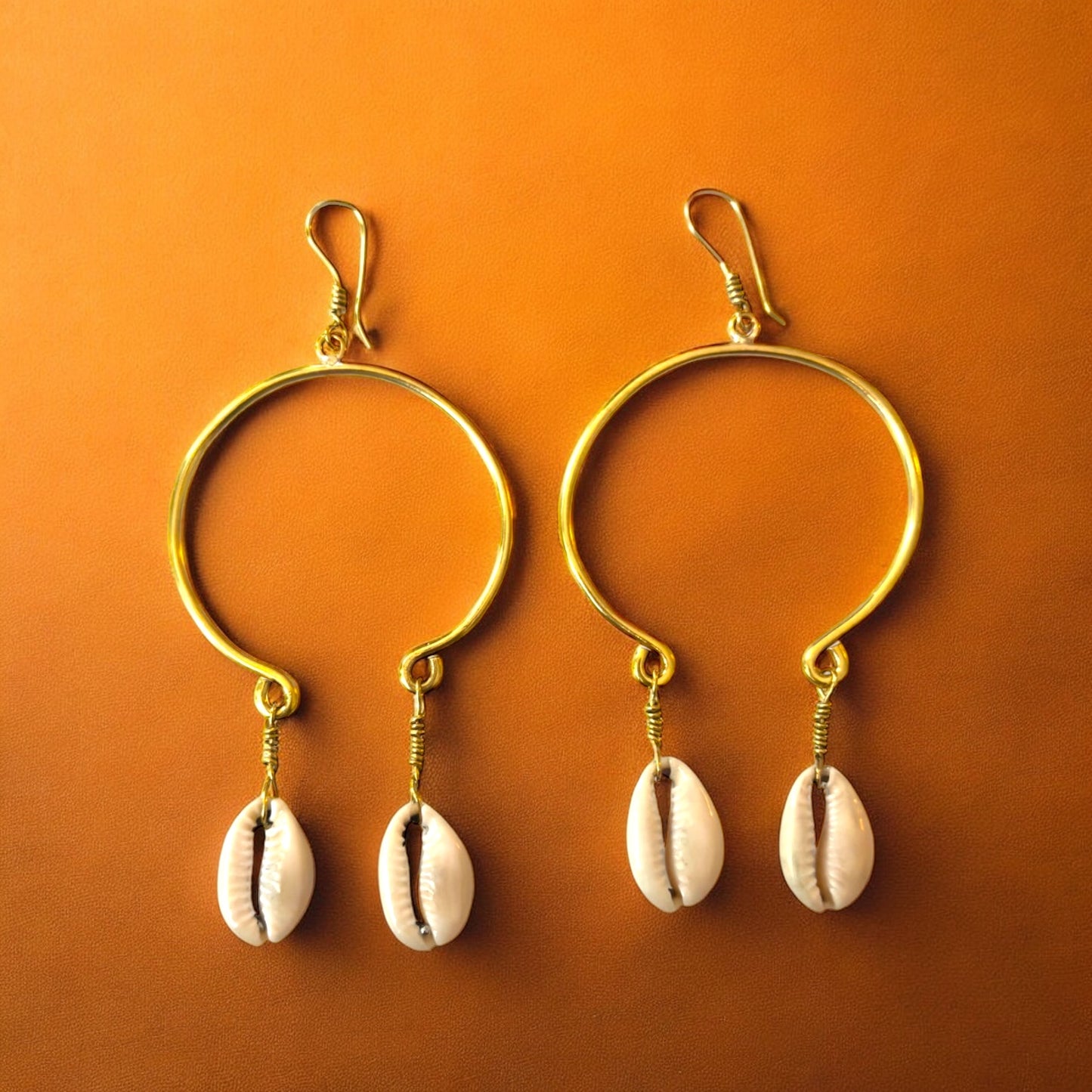 Nyari - Round Cowrie Earrings in Brass - Handmade in West Africa