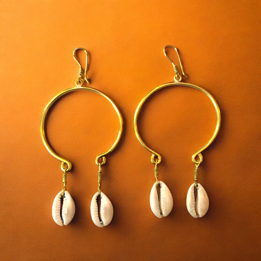 Nyari - Round Cowrie Earrings in Brass - Handmade in West Africa