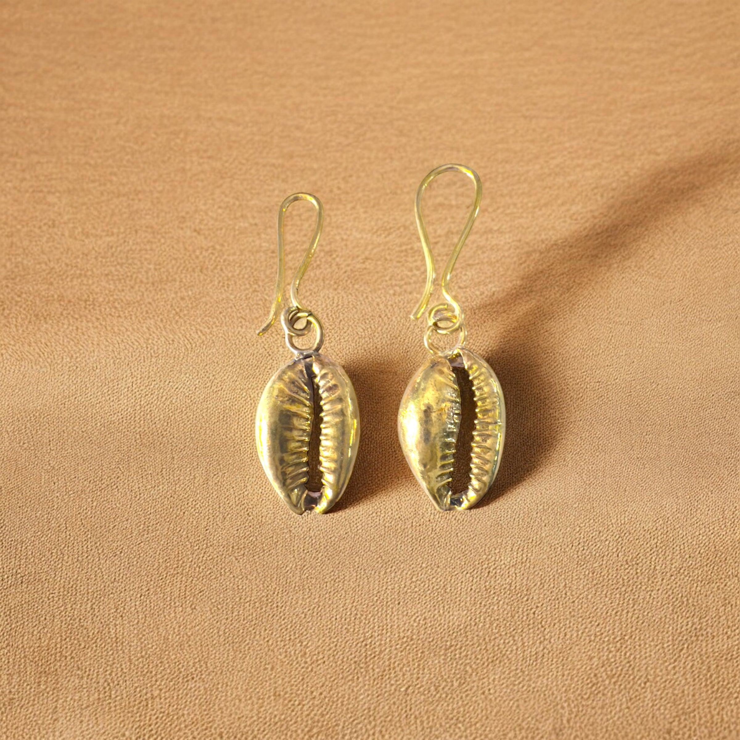 African Brass - Handmade Cawrie Shell shaped Earrings