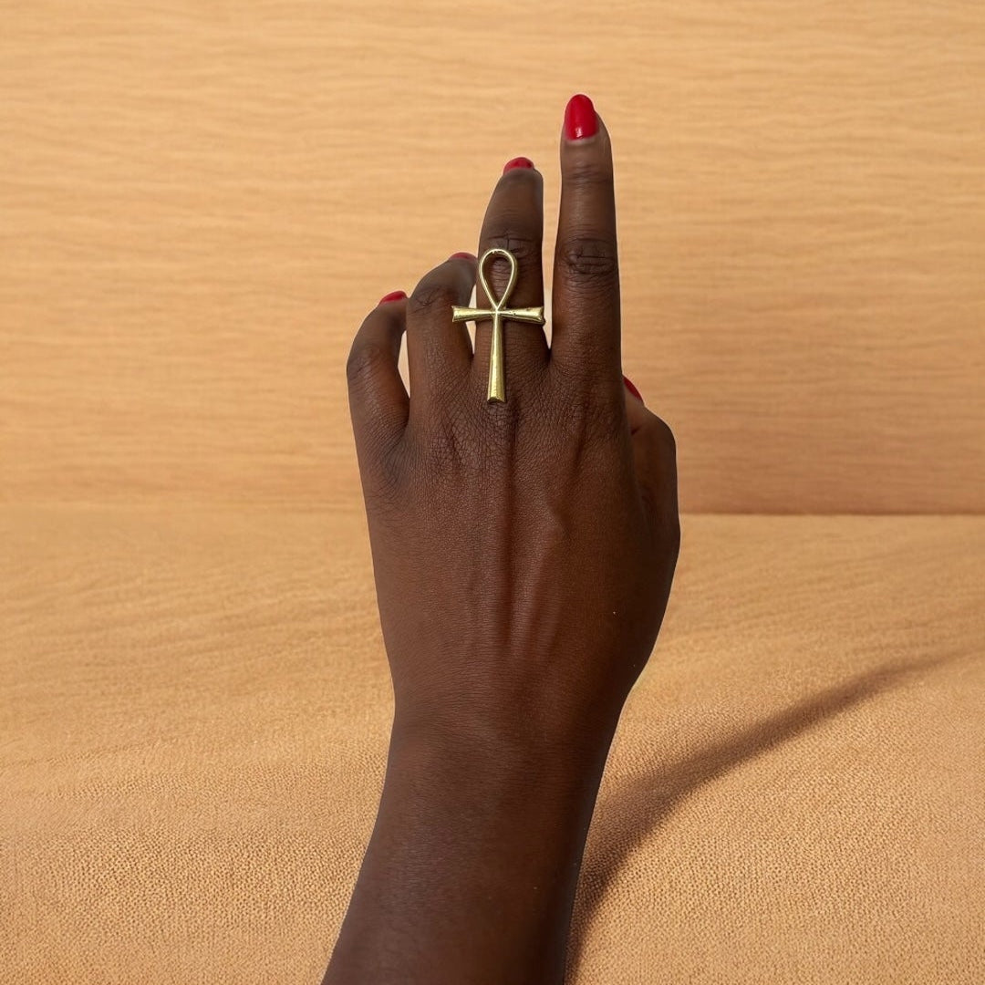Sènou - Ankh Ring - Adjustable Brass - Handmade in Senegal