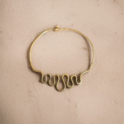 Loma - Handmade Brass Necklace with wave design - Adjustable - Made in Senegal