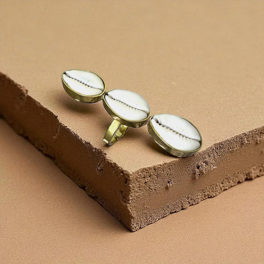 Nuru - Unique Triple Cowrie Ring - Lightweight - Adjustable Size - Handmade in Senegal